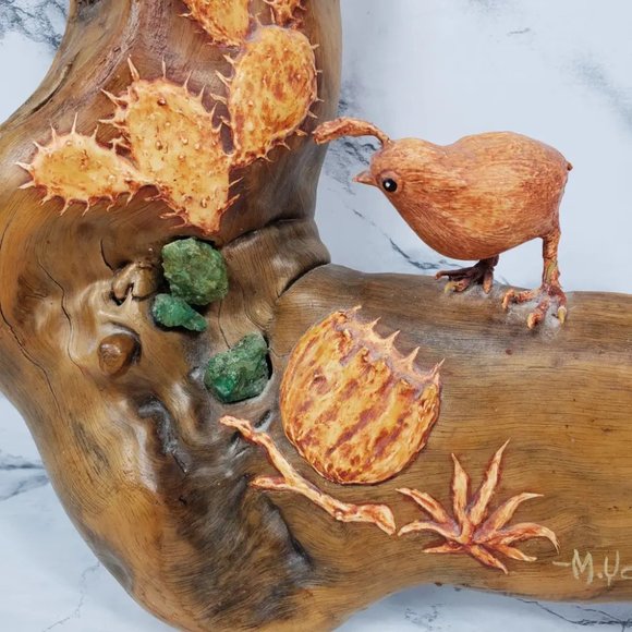 Handmade Driftwood Quail Desert Cactus Turquoise Wall Art Vintage - Picture 8 of 9
